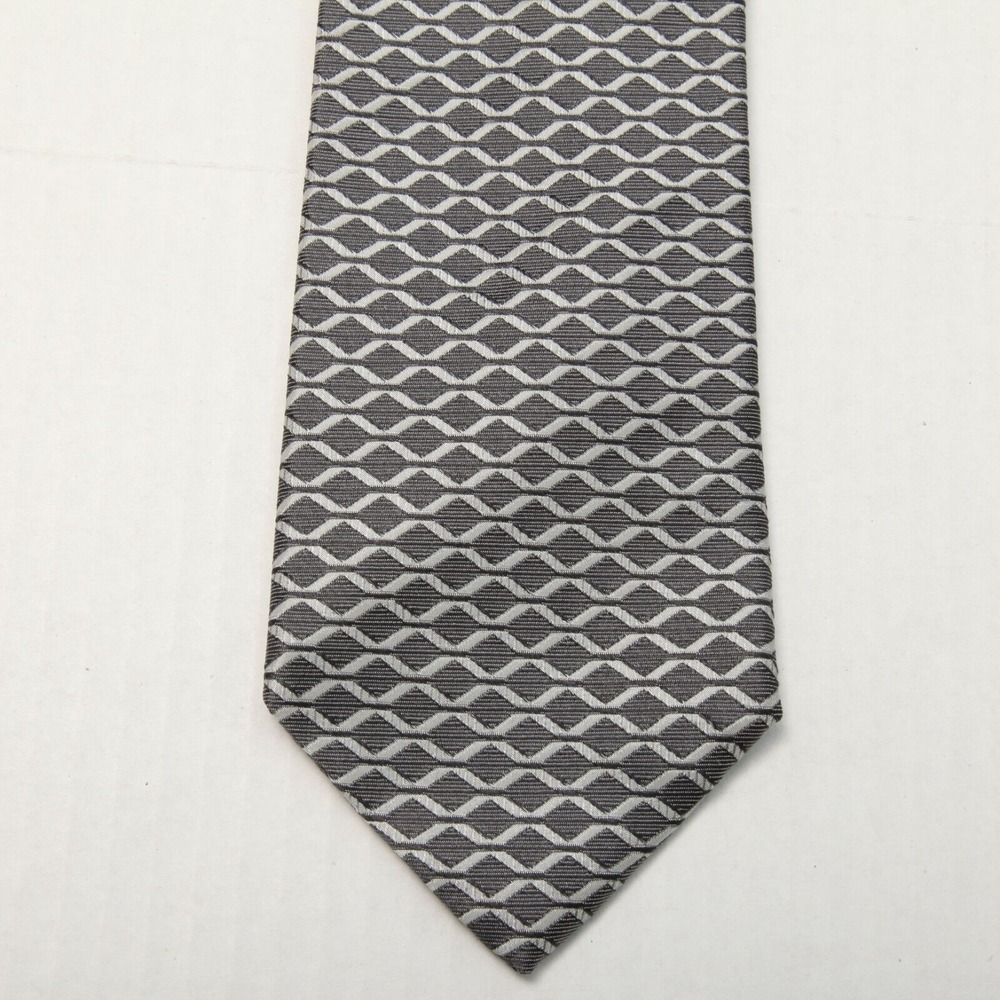 Escada Tie Gray Geometric Silk Made in Italy